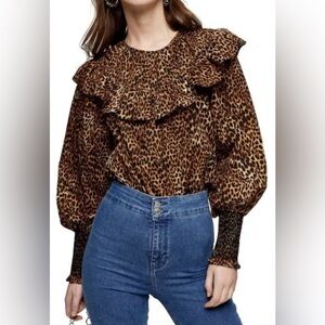 TopShop Leopard Print Statement Collar Blouse Size 8